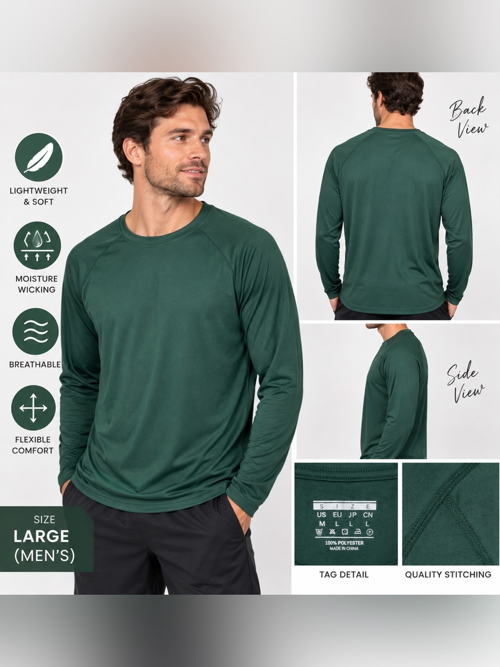 Men's Long-Sleeve Performance Shirt - Forest Green